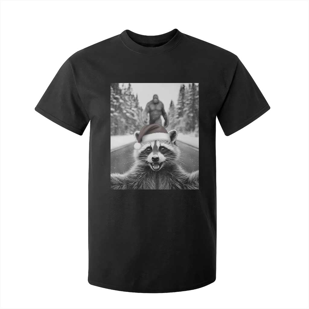 Funny Racoon With Bigfoot Selfie Christmas T Shirt For Kid TS14 Black Print Your Wear