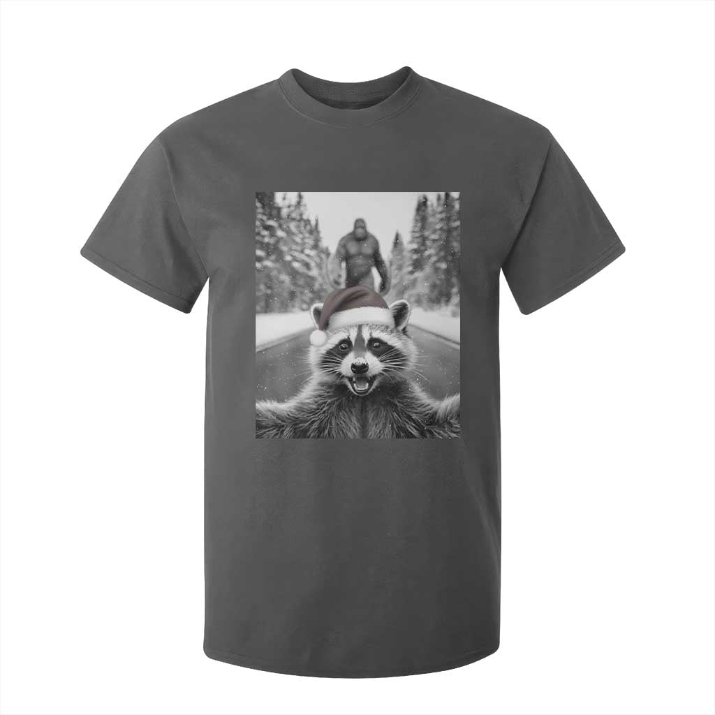 Funny Racoon With Bigfoot Selfie Christmas T Shirt For Kid TS14 Dark Heather Print Your Wear