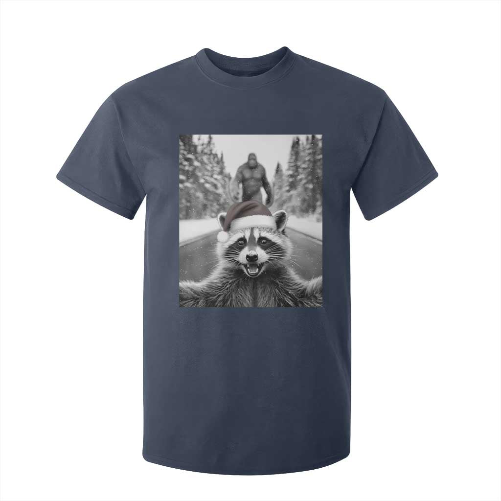 Funny Racoon With Bigfoot Selfie Christmas T Shirt For Kid TS14 Navy Print Your Wear