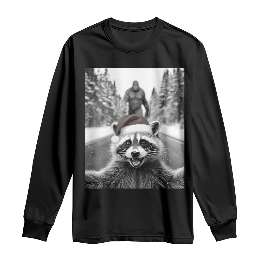 Funny Racoon With Bigfoot Selfie Christmas Long Sleeve Shirt TS14 Black Print Your Wear
