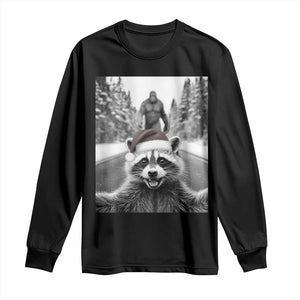 Funny Racoon With Bigfoot Selfie Christmas Long Sleeve Shirt TS14 Black Print Your Wear