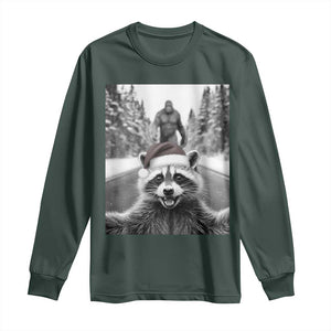 Funny Racoon With Bigfoot Selfie Christmas Long Sleeve Shirt TS14 Dark Forest Green Print Your Wear