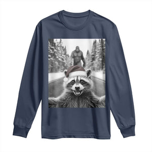 Funny Racoon With Bigfoot Selfie Christmas Long Sleeve Shirt TS14 Navy Print Your Wear