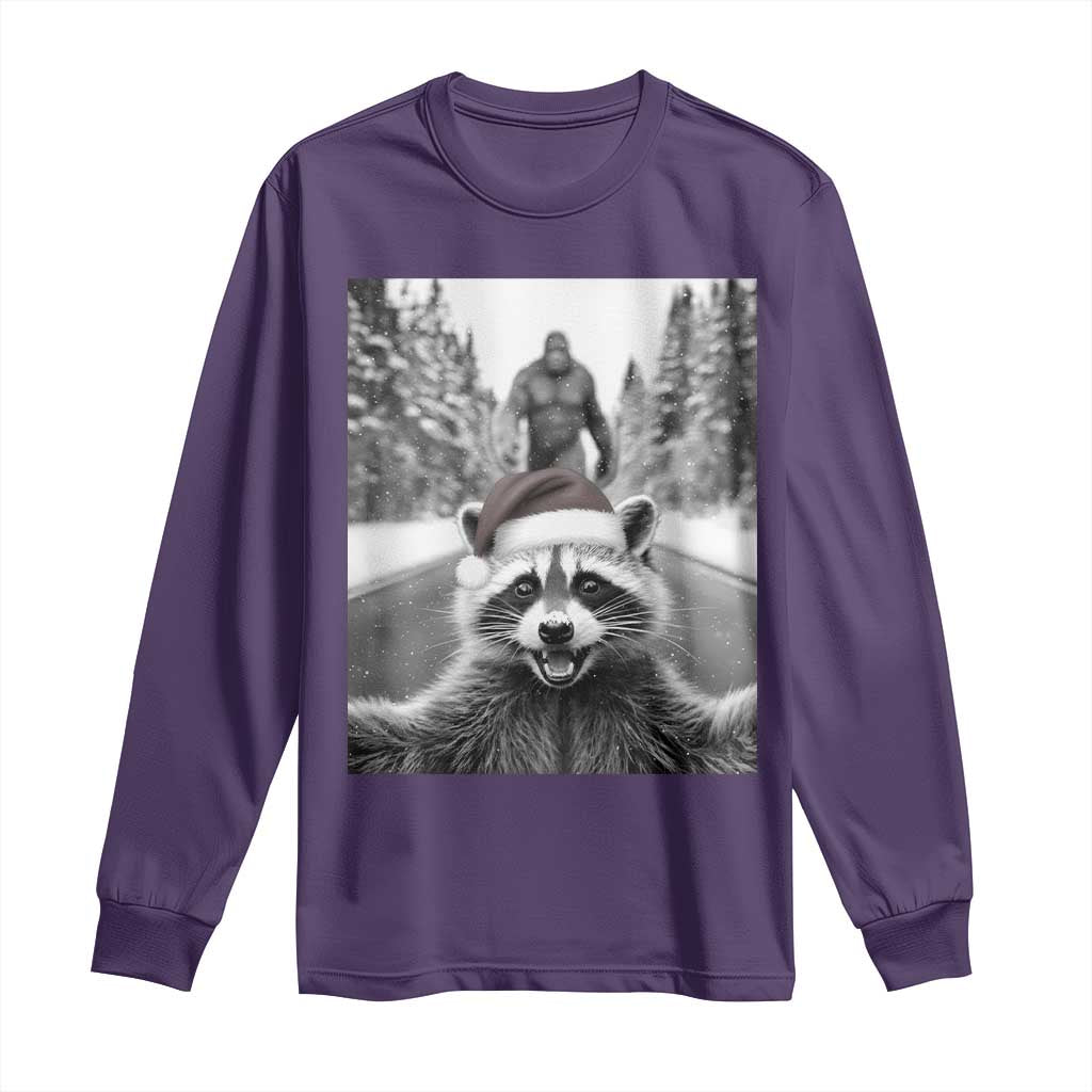 Funny Racoon With Bigfoot Selfie Christmas Long Sleeve Shirt TS14 Purple Print Your Wear
