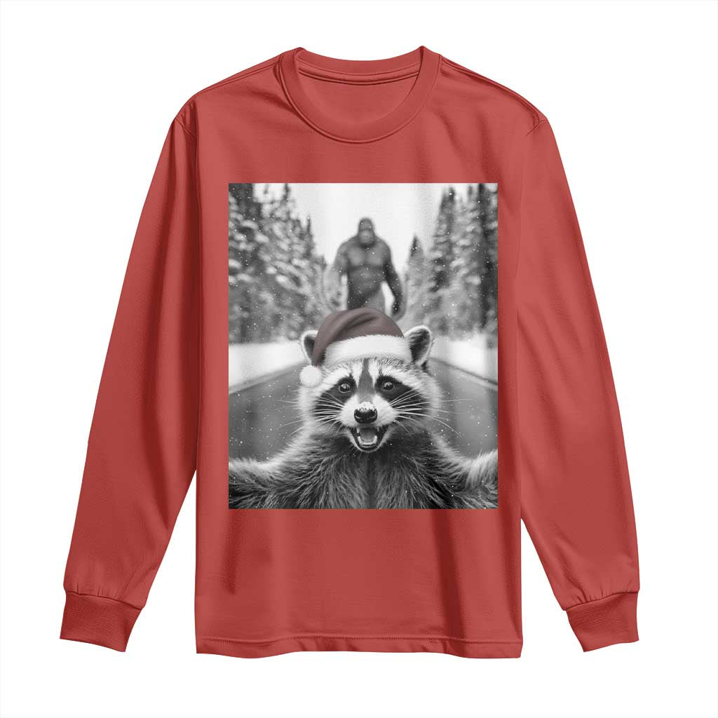 Funny Racoon With Bigfoot Selfie Christmas Long Sleeve Shirt TS14 Red Print Your Wear