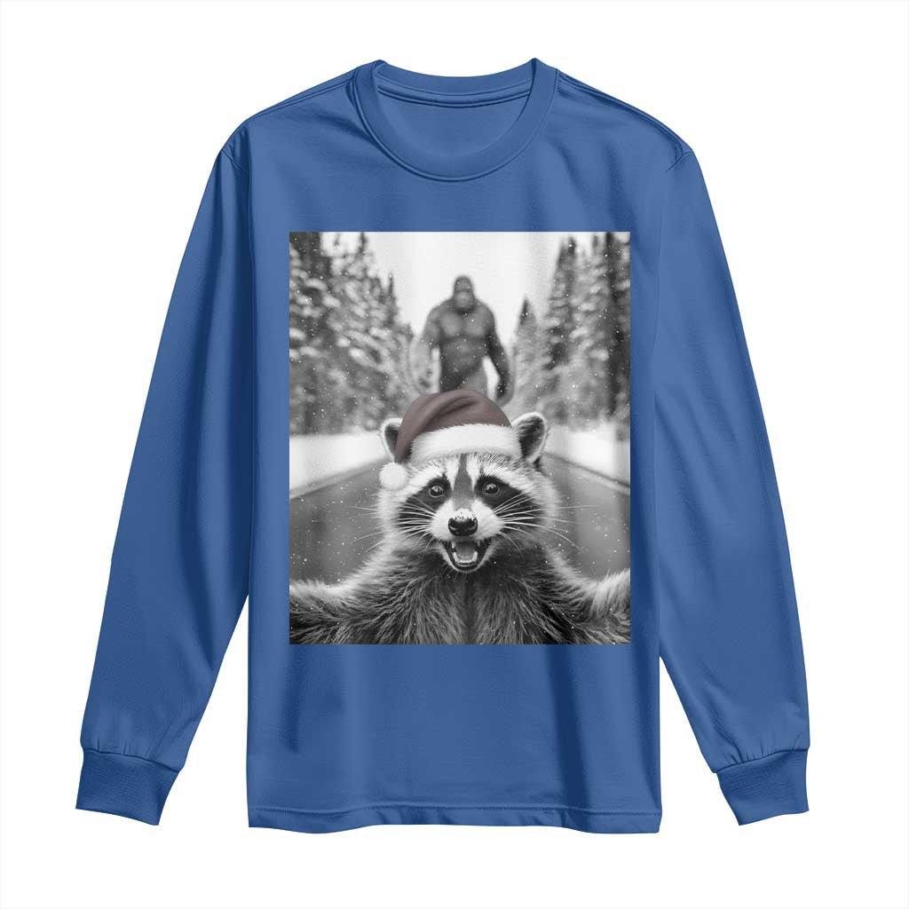 Funny Racoon With Bigfoot Selfie Christmas Long Sleeve Shirt TS14 Royal Blue Print Your Wear