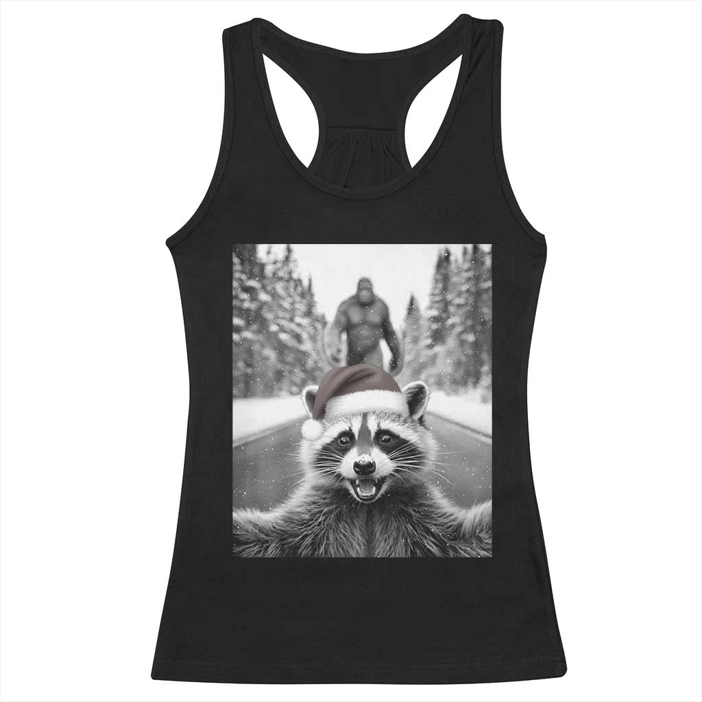 Funny Racoon With Bigfoot Selfie Christmas Racerback Tank Top TS14 Black Print Your Wear