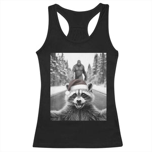 Funny Racoon With Bigfoot Selfie Christmas Racerback Tank Top TS14 Black Print Your Wear