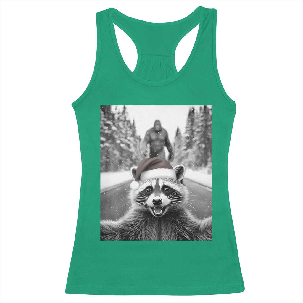 Funny Racoon With Bigfoot Selfie Christmas Racerback Tank Top TS14 Irish Green Print Your Wear