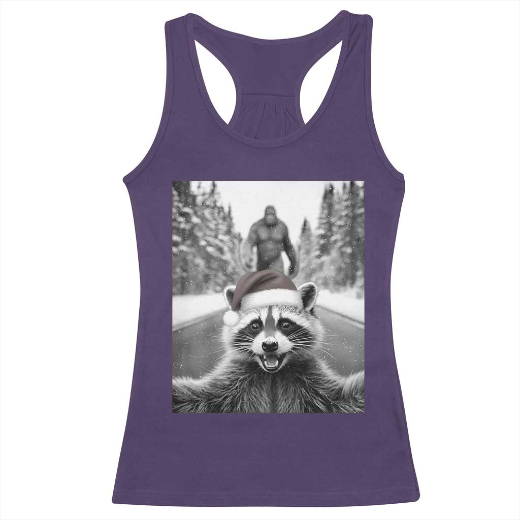 Funny Racoon With Bigfoot Selfie Christmas Racerback Tank Top TS14 Purple Print Your Wear
