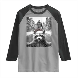 Funny Racoon With Bigfoot Selfie Christmas Raglan Shirt TS14 Sport Gray Black Print Your Wear
