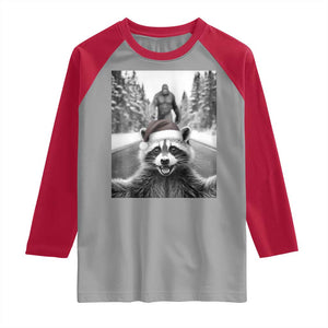 Funny Racoon With Bigfoot Selfie Christmas Raglan Shirt TS14 Sport Gray Red Print Your Wear