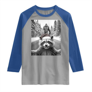 Funny Racoon With Bigfoot Selfie Christmas Raglan Shirt TS14 Sport Gray Royal Print Your Wear