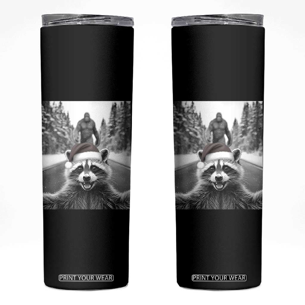Funny Racoon With Bigfoot Selfie Christmas Skinny Tumbler TS14 Black Print Your Wear