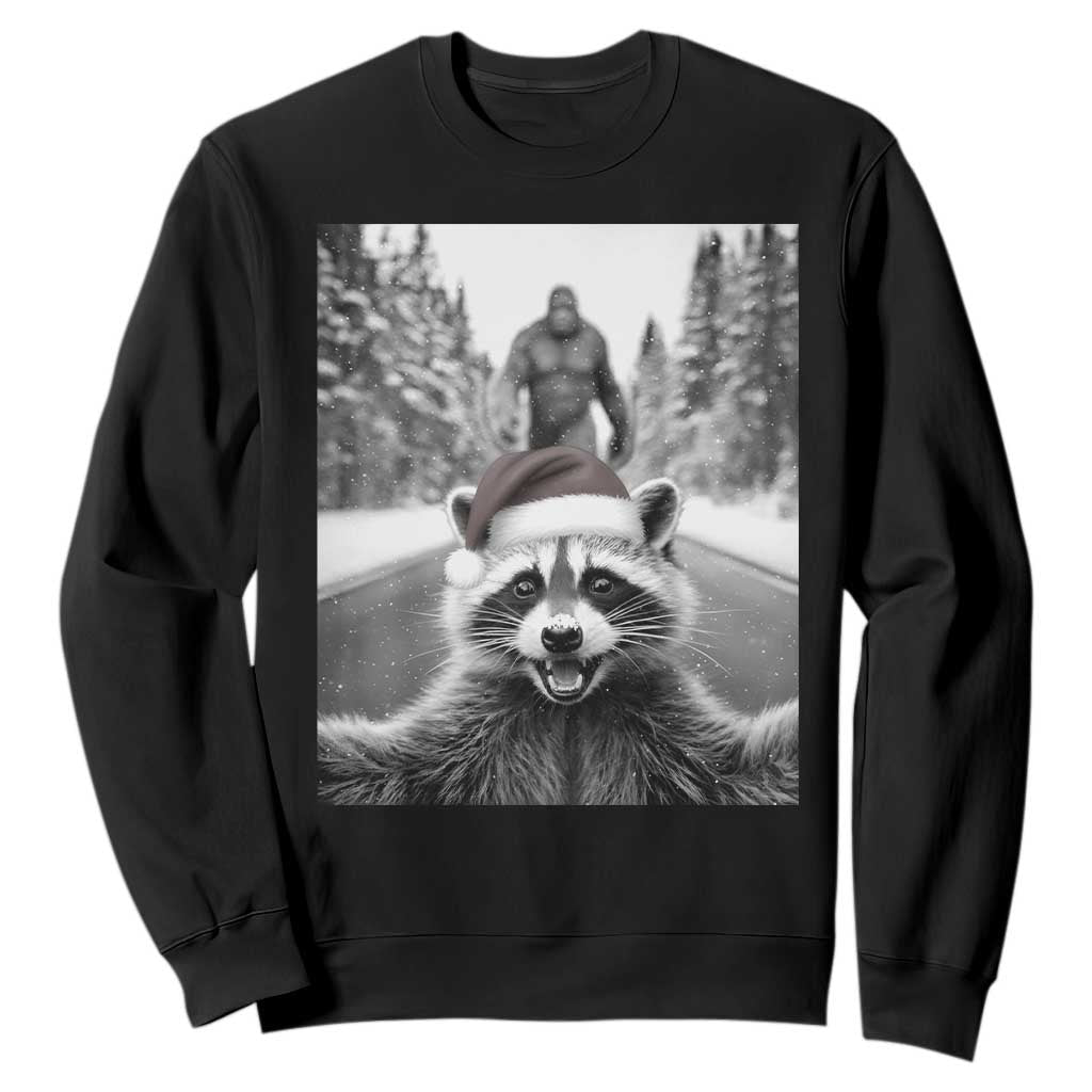 Funny Racoon With Bigfoot Selfie Christmas Sweatshirt TS14 Black Print Your Wear