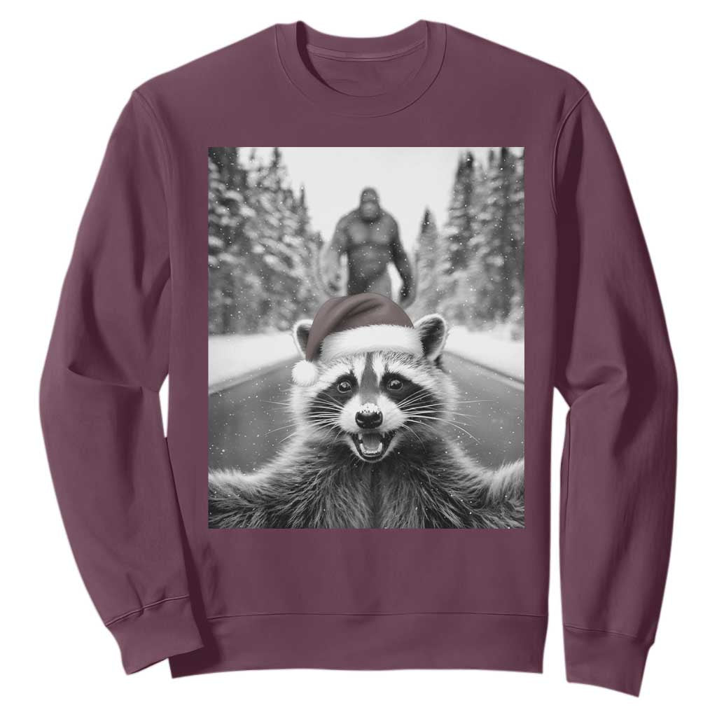Funny Racoon With Bigfoot Selfie Christmas Sweatshirt TS14 Maroon Print Your Wear