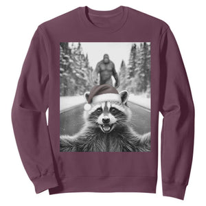 Funny Racoon With Bigfoot Selfie Christmas Sweatshirt TS14 Maroon Print Your Wear