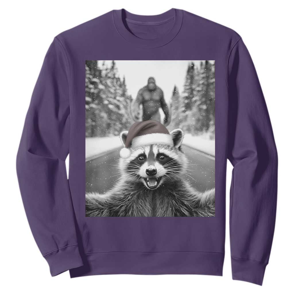 Funny Racoon With Bigfoot Selfie Christmas Sweatshirt TS14 Purple Print Your Wear