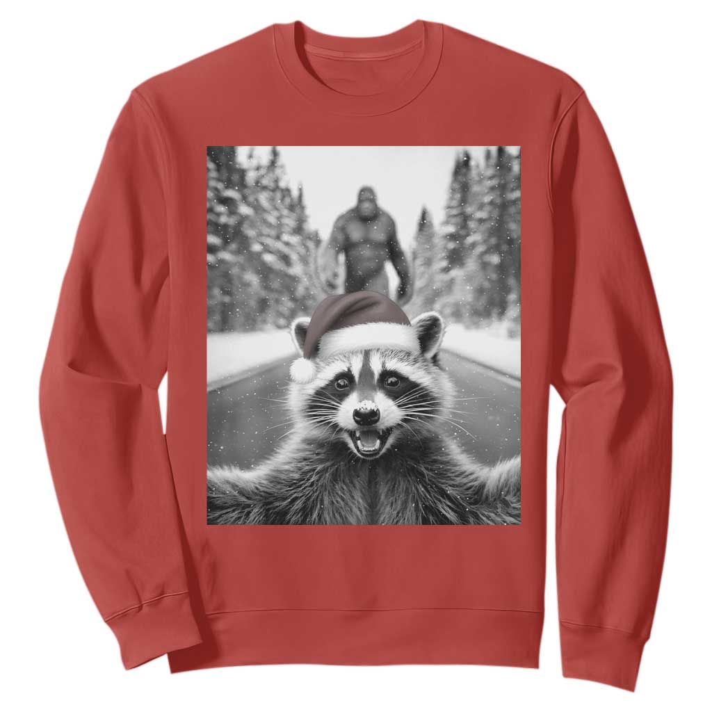 Funny Racoon With Bigfoot Selfie Christmas Sweatshirt TS14 Red Print Your Wear