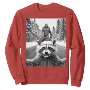 Funny Racoon With Bigfoot Selfie Christmas Sweatshirt TS14 Red Print Your Wear