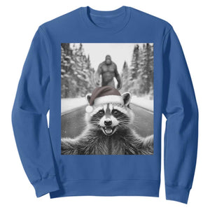 Funny Racoon With Bigfoot Selfie Christmas Sweatshirt TS14 Royal Blue Print Your Wear