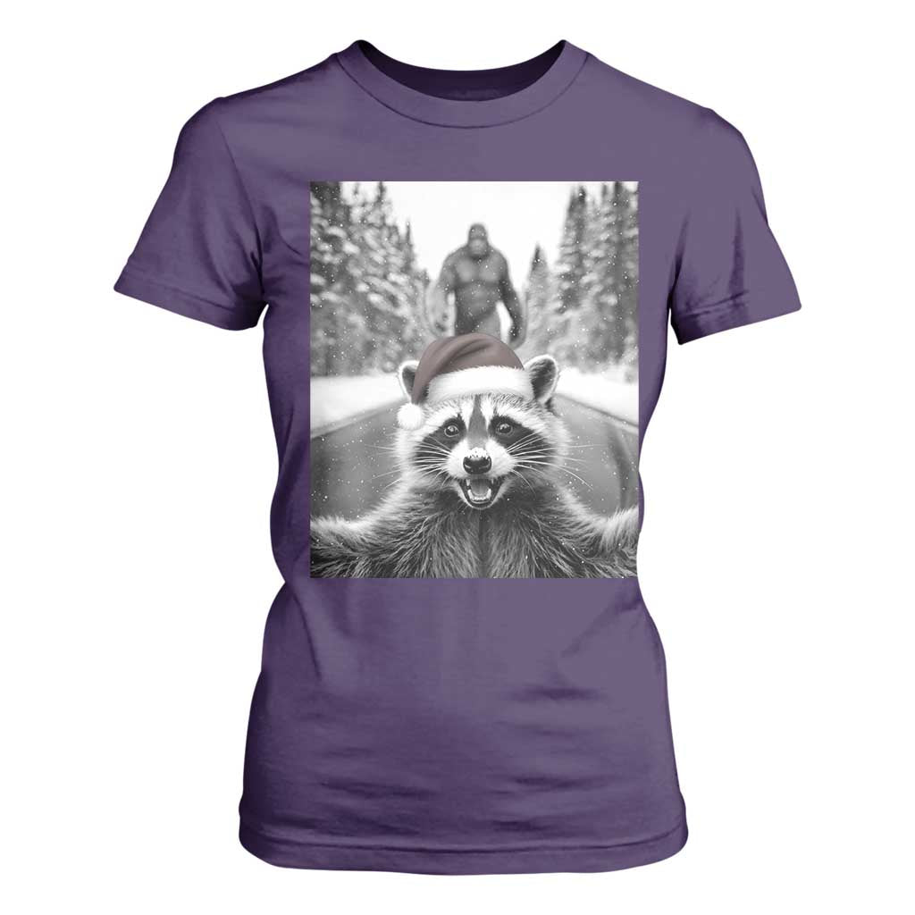 Funny Racoon With Bigfoot Selfie Christmas T Shirt For Women TS14 Purple Print Your Wear