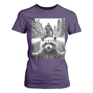 Funny Racoon With Bigfoot Selfie Christmas T Shirt For Women TS14 Purple Print Your Wear