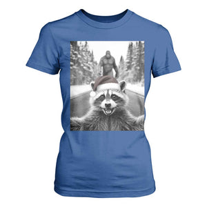 Funny Racoon With Bigfoot Selfie Christmas T Shirt For Women TS14 Royal Blue Print Your Wear