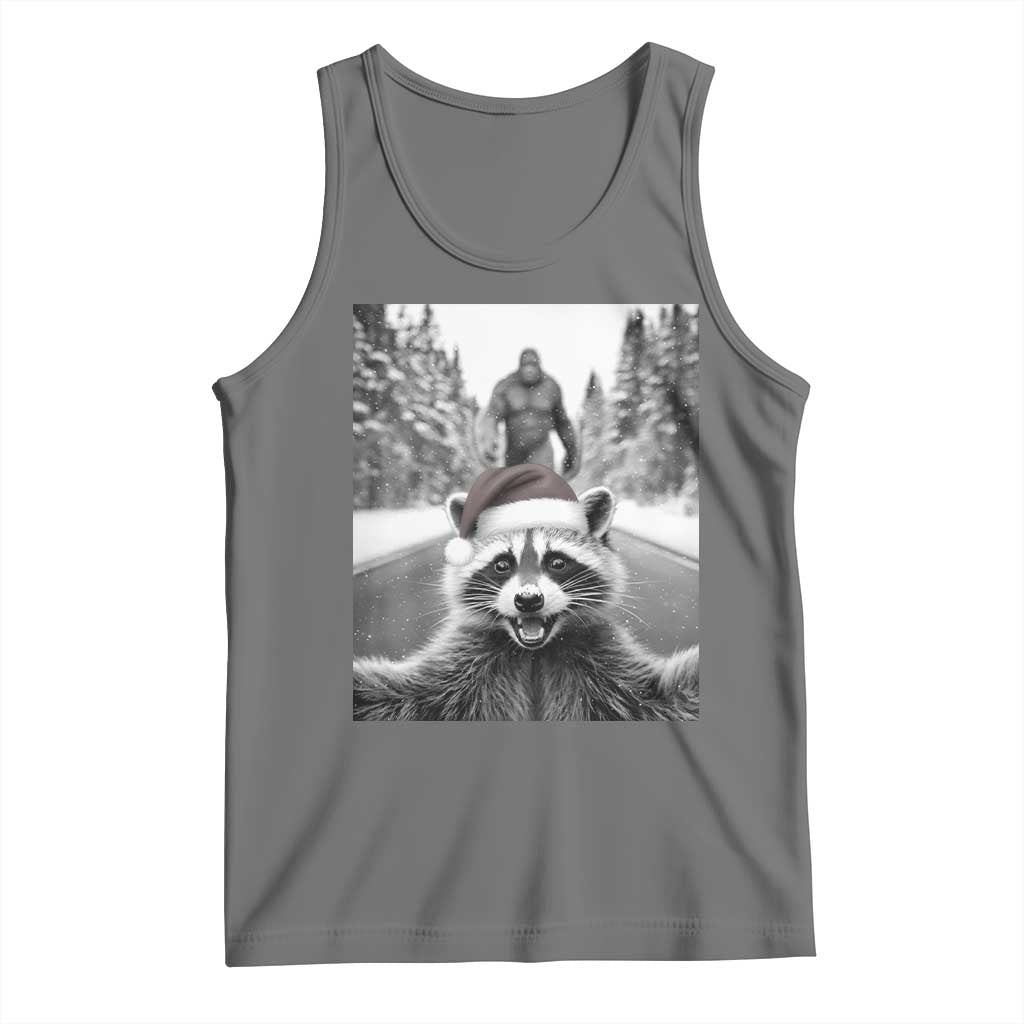 Funny Racoon With Bigfoot Selfie Christmas Tank Top TS14 Black Heather Print Your Wear