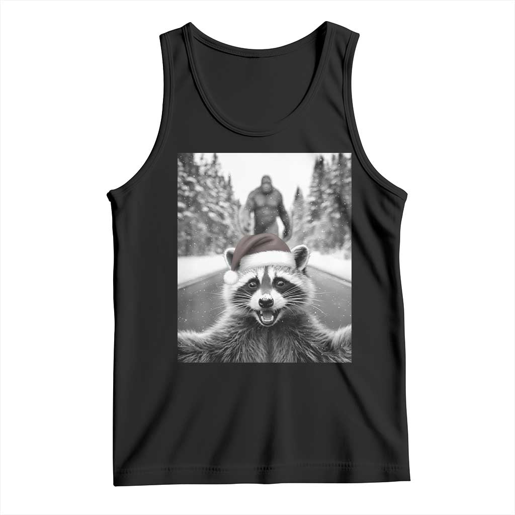 Funny Racoon With Bigfoot Selfie Christmas Tank Top TS14 Black Print Your Wear