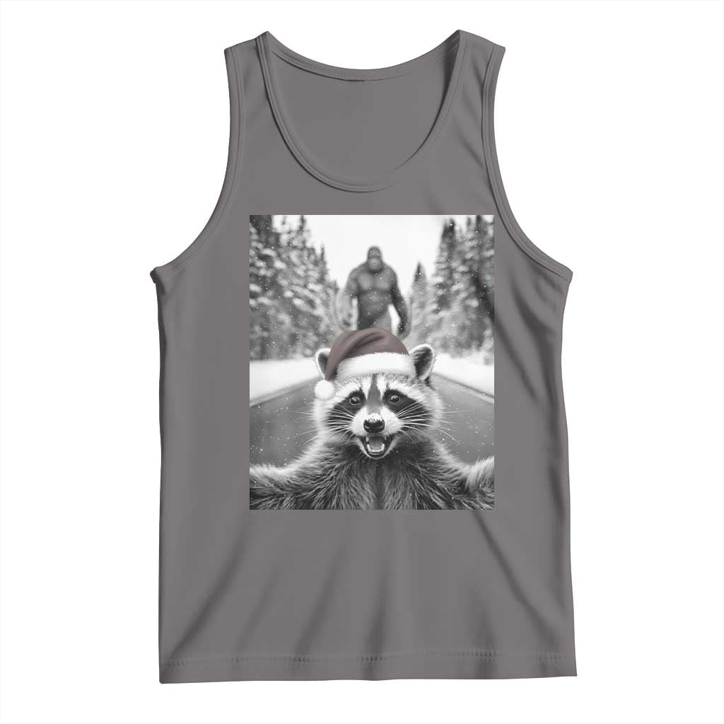 Funny Racoon With Bigfoot Selfie Christmas Tank Top TS14 Deep Heather Print Your Wear