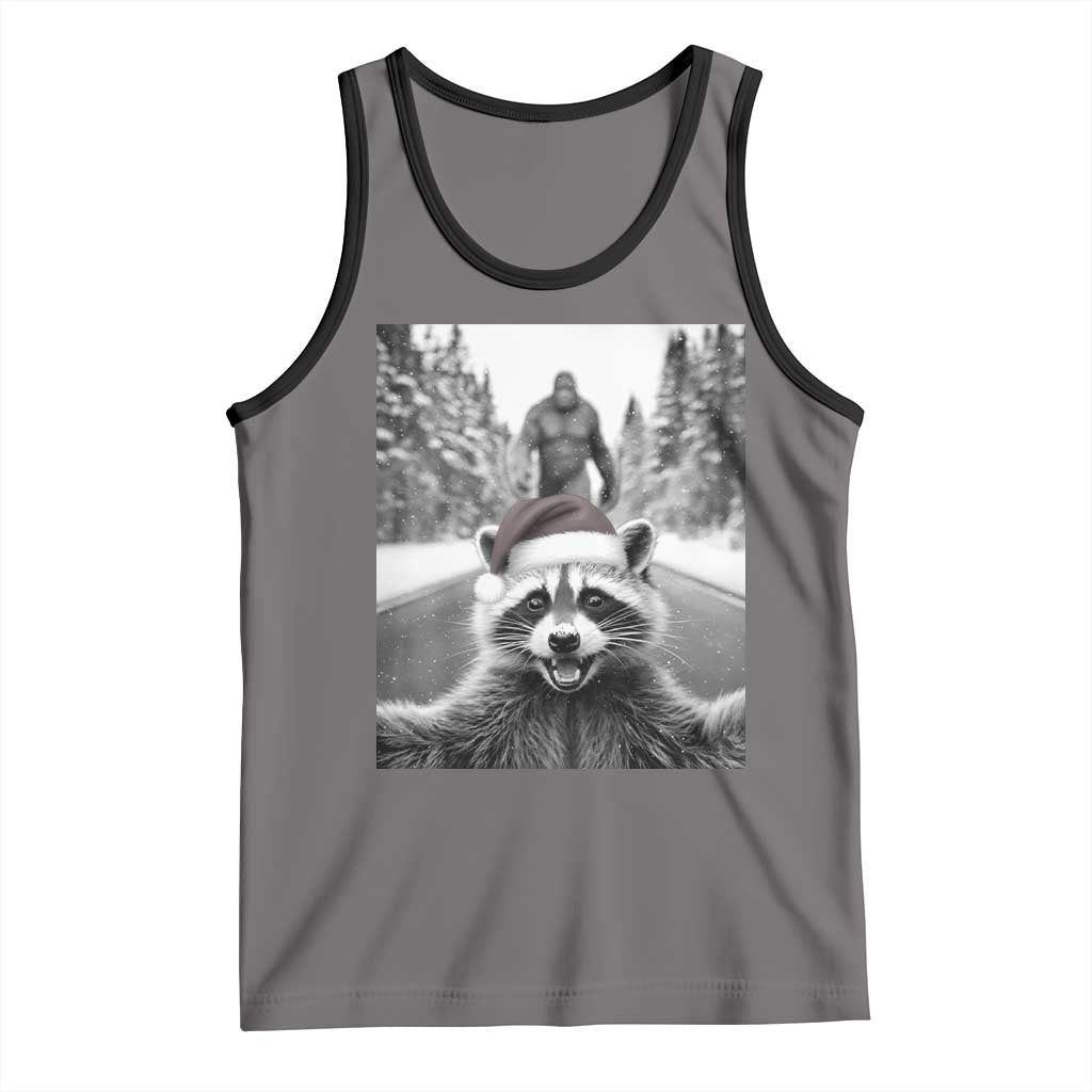 Funny Racoon With Bigfoot Selfie Christmas Tank Top TS14 Deep Heather Black Print Your Wear