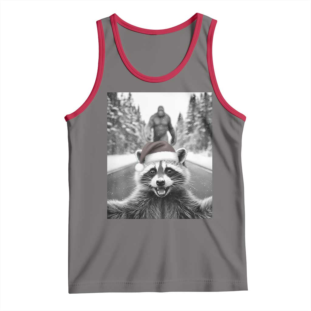 Funny Racoon With Bigfoot Selfie Christmas Tank Top TS14 Deep Heather Red Print Your Wear