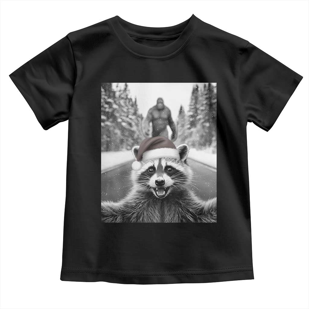 Funny Racoon With Bigfoot Selfie Christmas Toddler T Shirt TS14 Black Print Your Wear