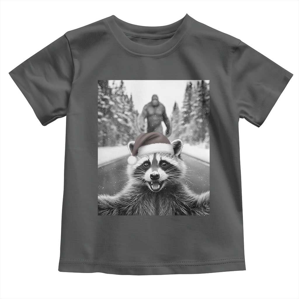 Funny Racoon With Bigfoot Selfie Christmas Toddler T Shirt TS14 Dark Heather Print Your Wear