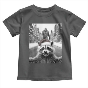 Funny Racoon With Bigfoot Selfie Christmas Toddler T Shirt TS14 Dark Heather Print Your Wear