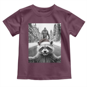Funny Racoon With Bigfoot Selfie Christmas Toddler T Shirt TS14 Maroon Print Your Wear
