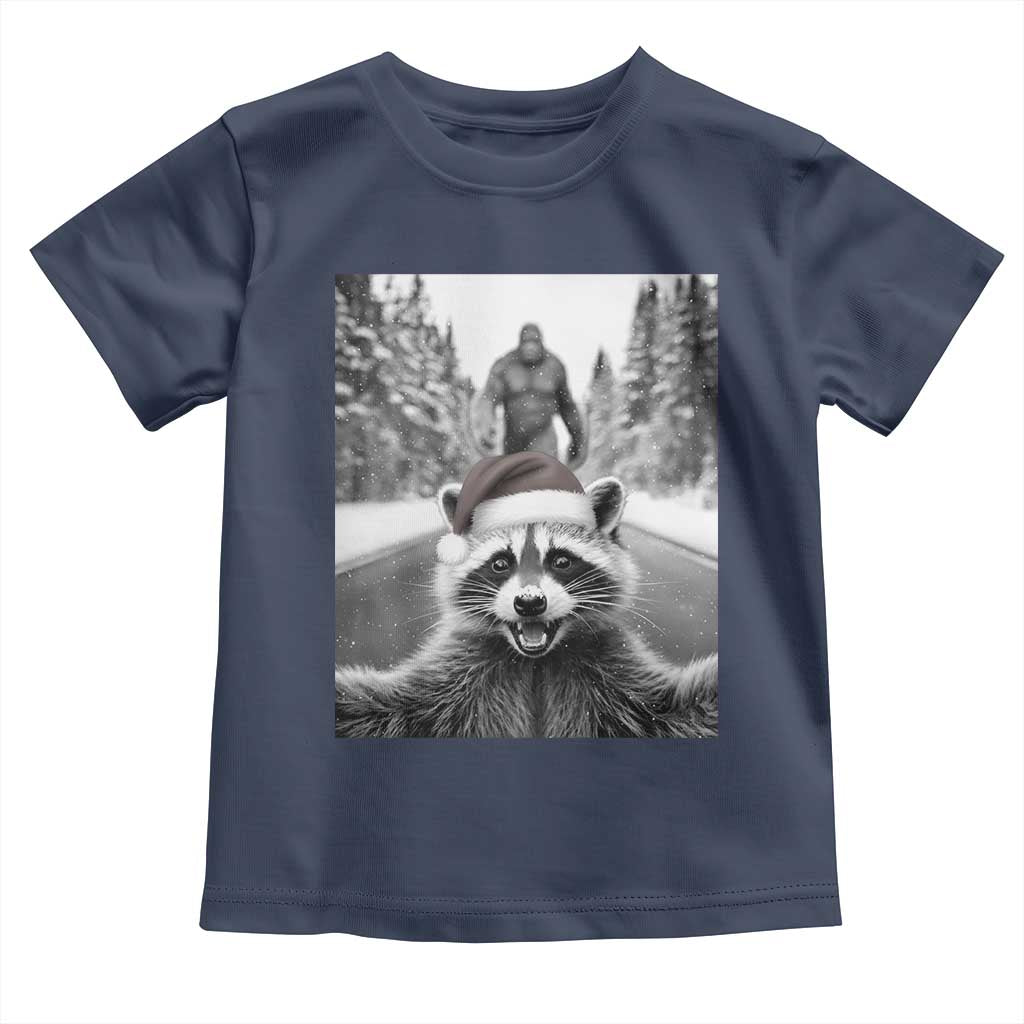Funny Racoon With Bigfoot Selfie Christmas Toddler T Shirt TS14 Navy Print Your Wear