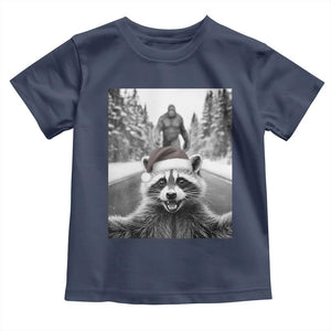 Funny Racoon With Bigfoot Selfie Christmas Toddler T Shirt TS14 Navy Print Your Wear