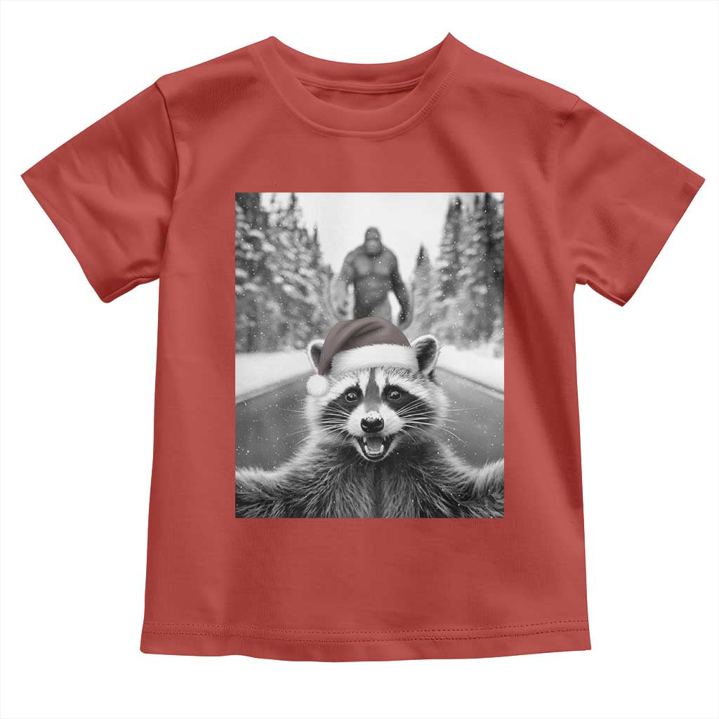 Funny Racoon With Bigfoot Selfie Christmas Toddler T Shirt TS14 Red Print Your Wear
