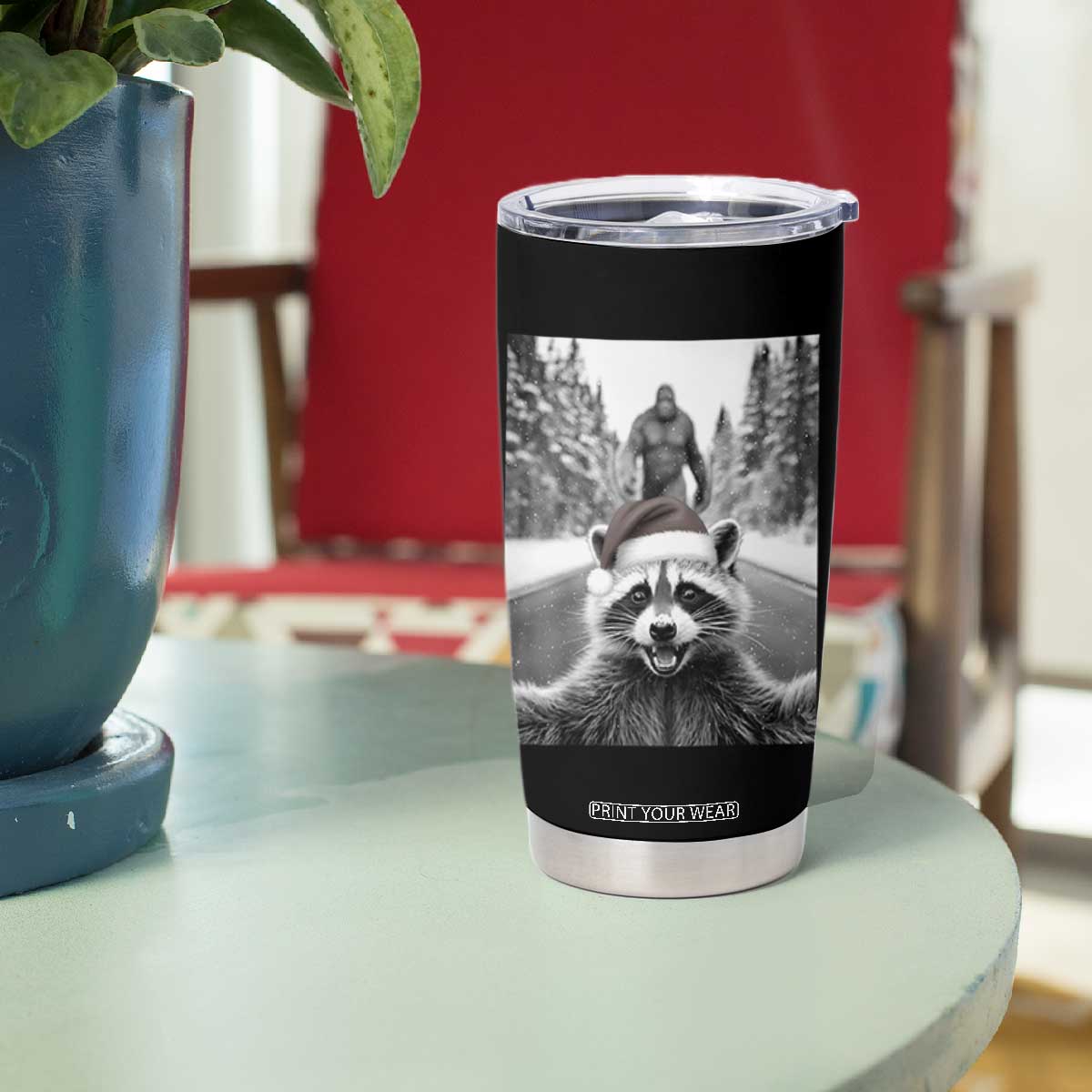 Funny Racoon With Bigfoot Selfie Christmas Tumbler Cup TS14 Print Your Wear