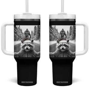 Funny Racoon With Bigfoot Selfie Christmas Tumbler With Handle TS14 One Size: 40 oz Black Print Your Wear