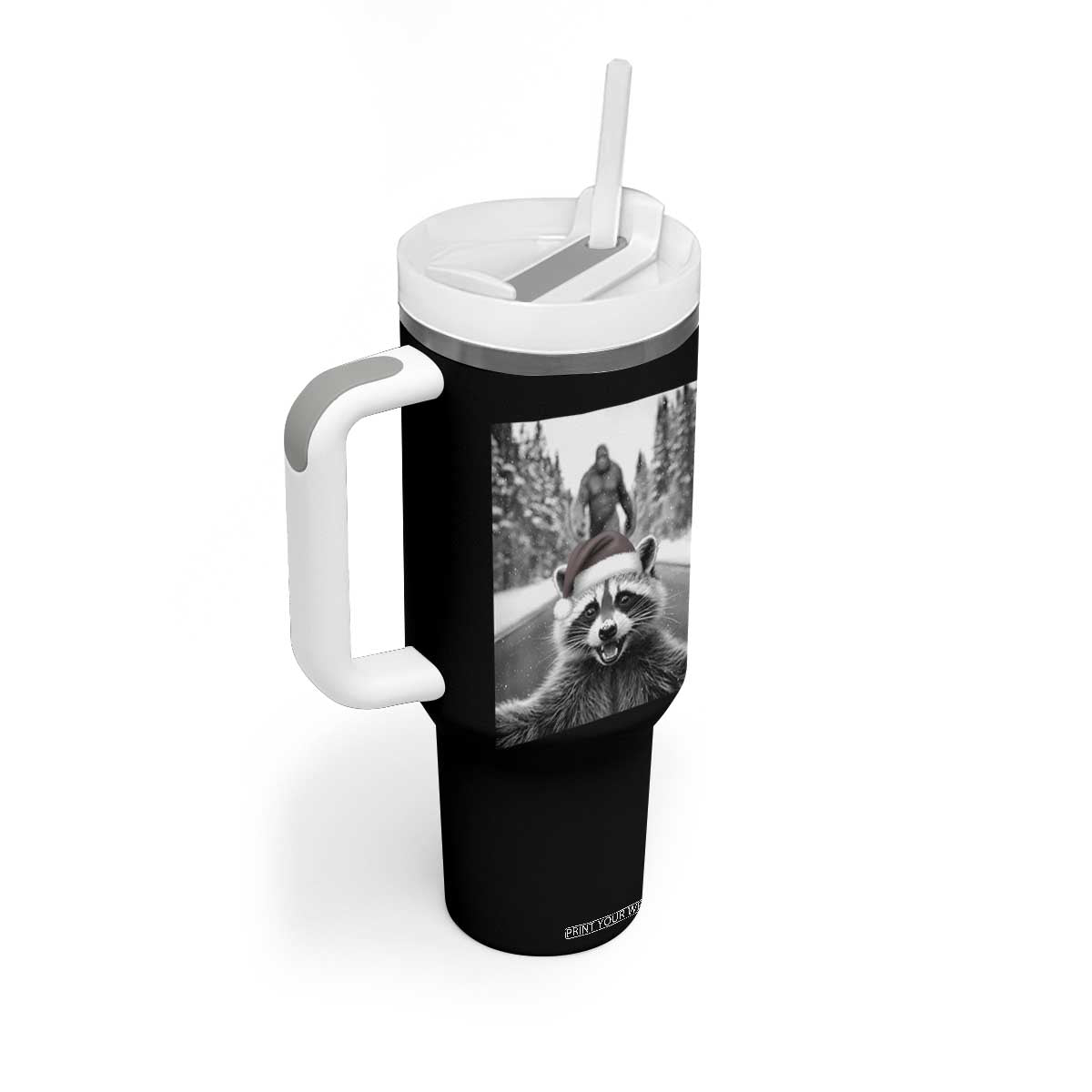 Funny Racoon With Bigfoot Selfie Christmas Tumbler With Handle TS14 Print Your Wear