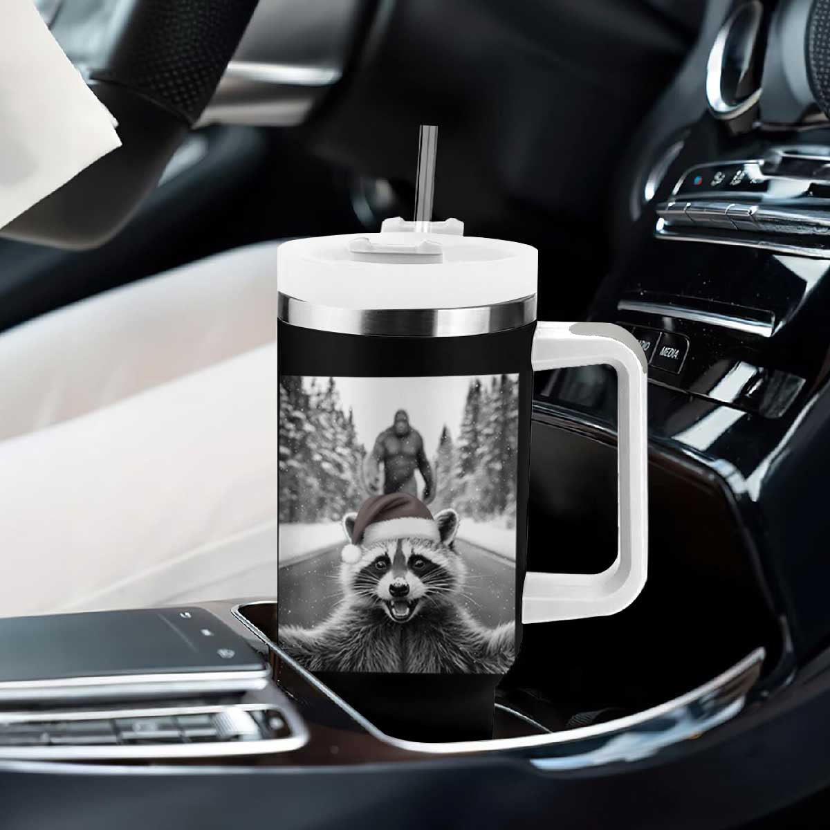 Funny Racoon With Bigfoot Selfie Christmas Tumbler With Handle TS14 Print Your Wear
