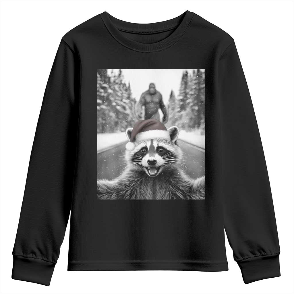 Funny Racoon With Bigfoot Selfie Christmas Youth Sweatshirt TS14 Black Print Your Wear