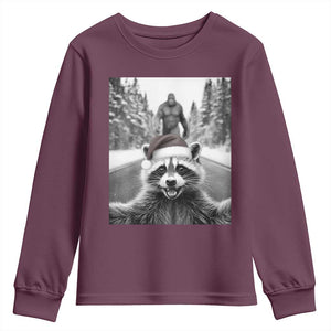 Funny Racoon With Bigfoot Selfie Christmas Youth Sweatshirt TS14 Maroon Print Your Wear