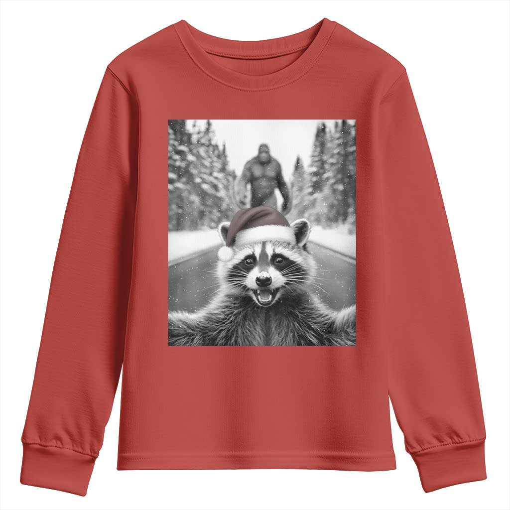 Funny Racoon With Bigfoot Selfie Christmas Youth Sweatshirt TS14 Red Print Your Wear