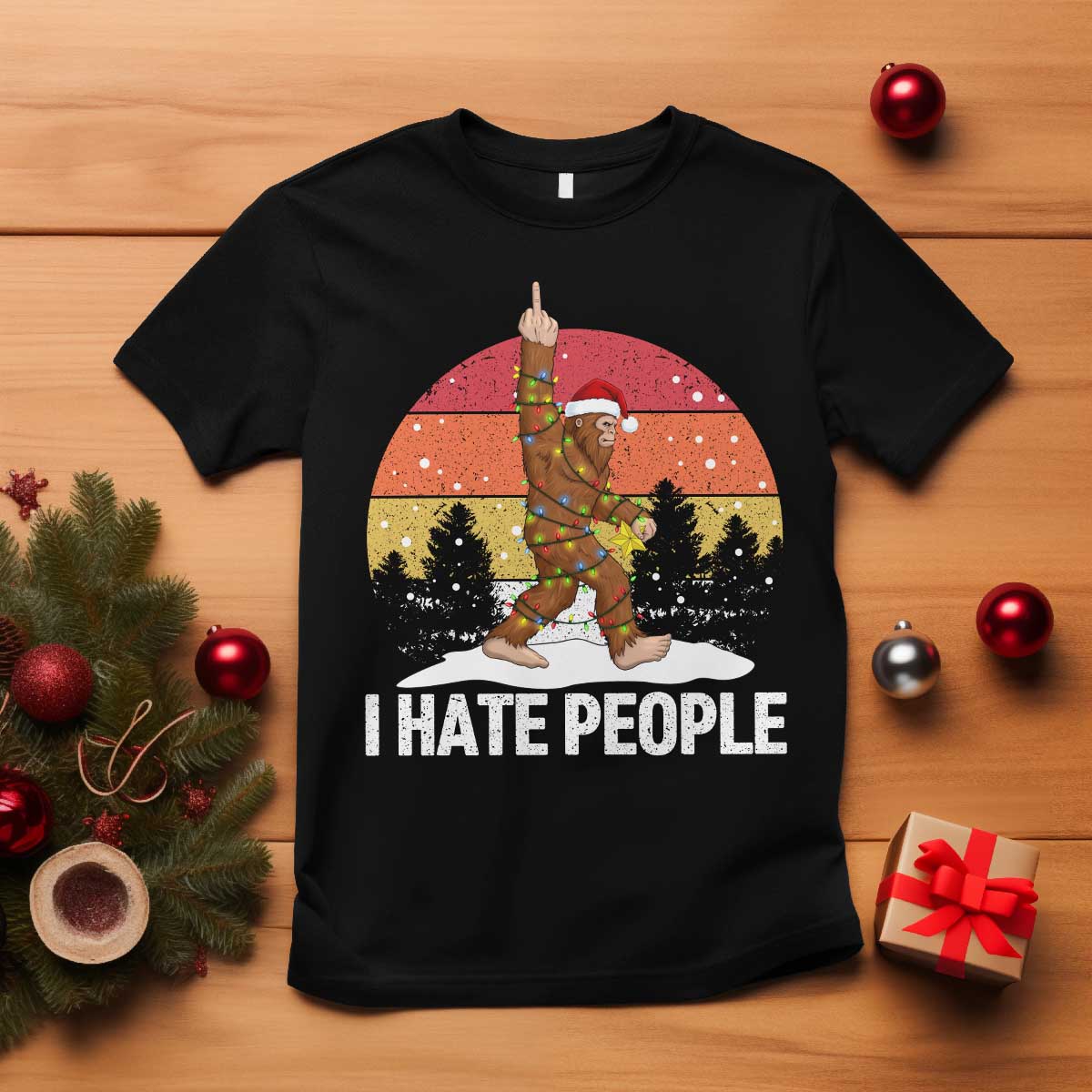 Funny Bigfoot Christmas T Shirt I Hate People TS14 Black Print Your Wear