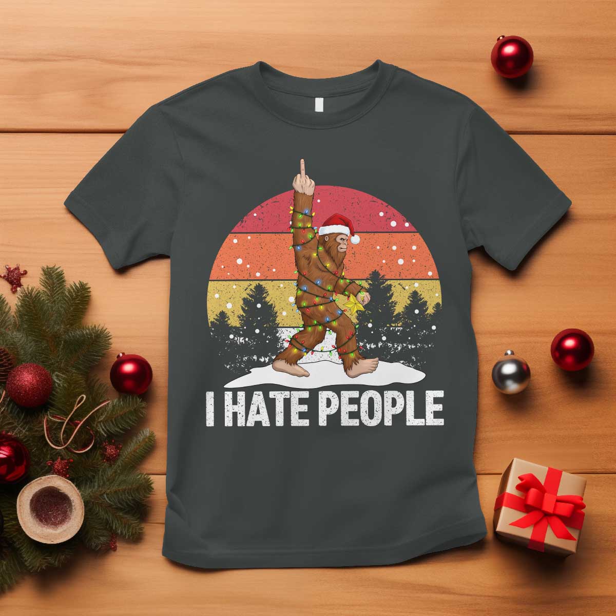 Funny Bigfoot Christmas T Shirt I Hate People TS14 Dark Heather Print Your Wear