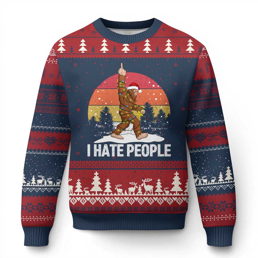 Funny Bigfoot Xmas Ugly Christmas Sweater I Hate People TS14 Navy Red Print Your Wear